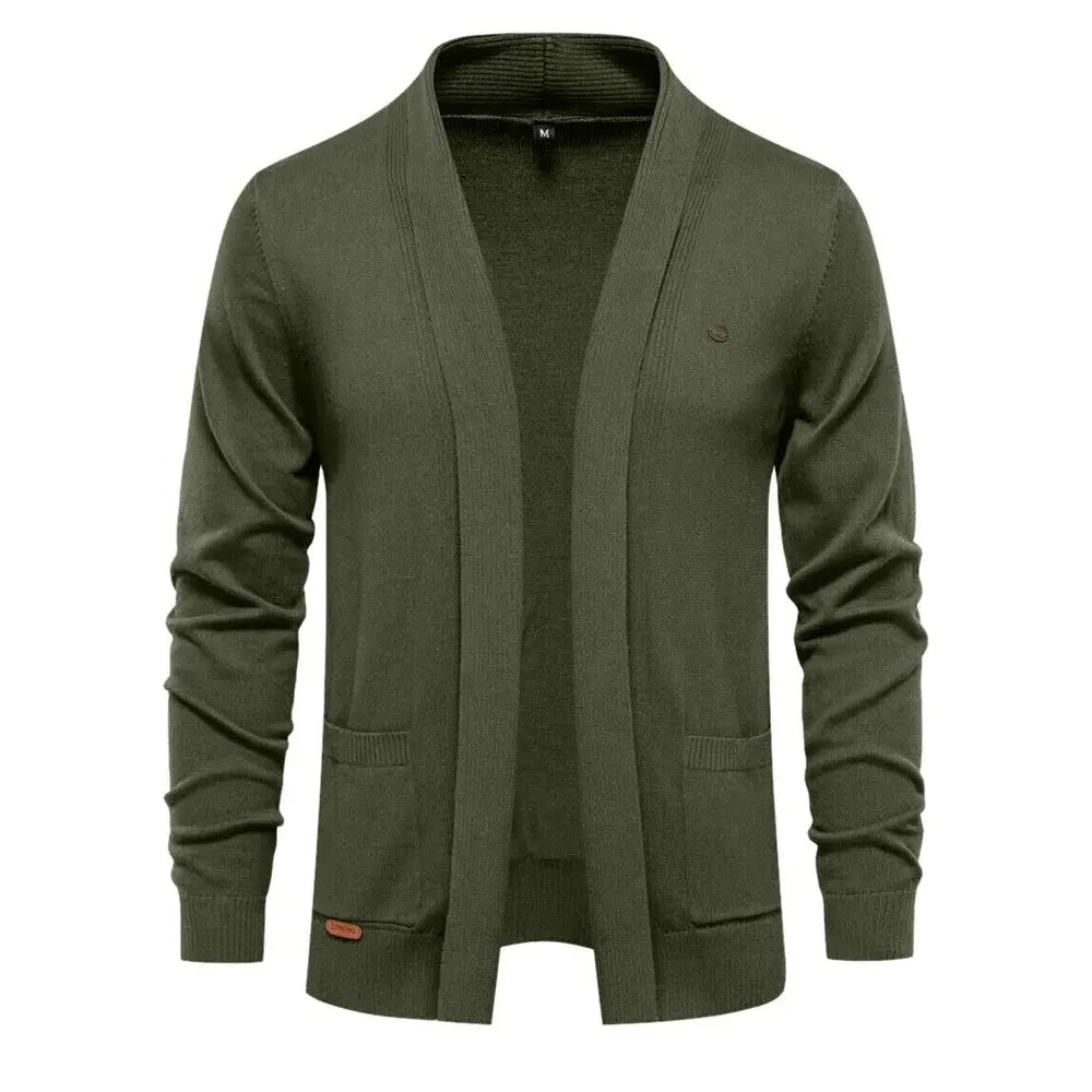 Men's Shawl Collar Knit Cardigan Open-Front Patch-Pocket Relaxed