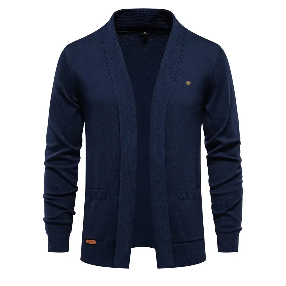 Men's Shawl Collar Knit Cardigan Open-Front Patch-Pocket Relaxed