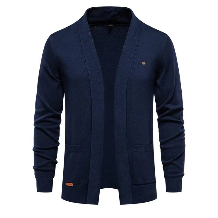 Men's Shawl Collar Knit Cardigan Open-Front Patch-Pocket Relaxed