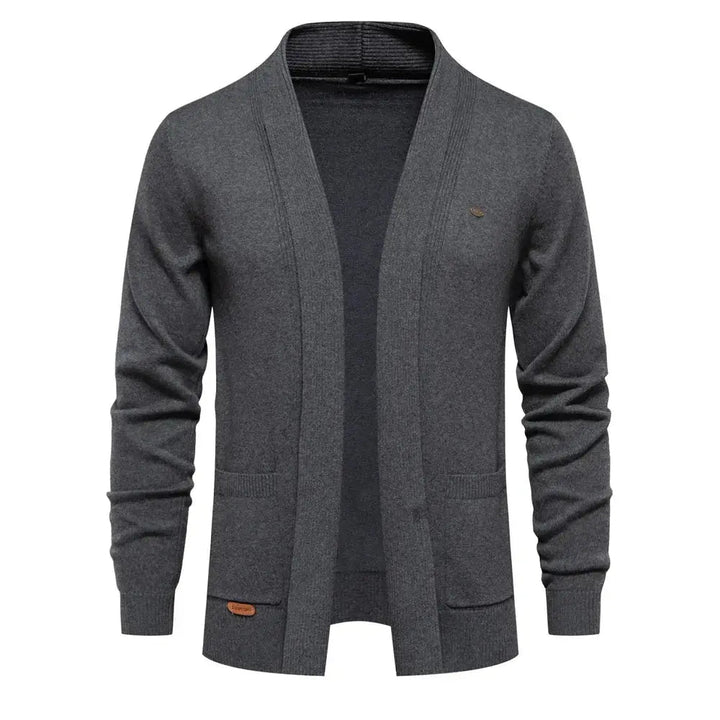 Men's Shawl Collar Knit Cardigan Open-Front Patch-Pocket Relaxed