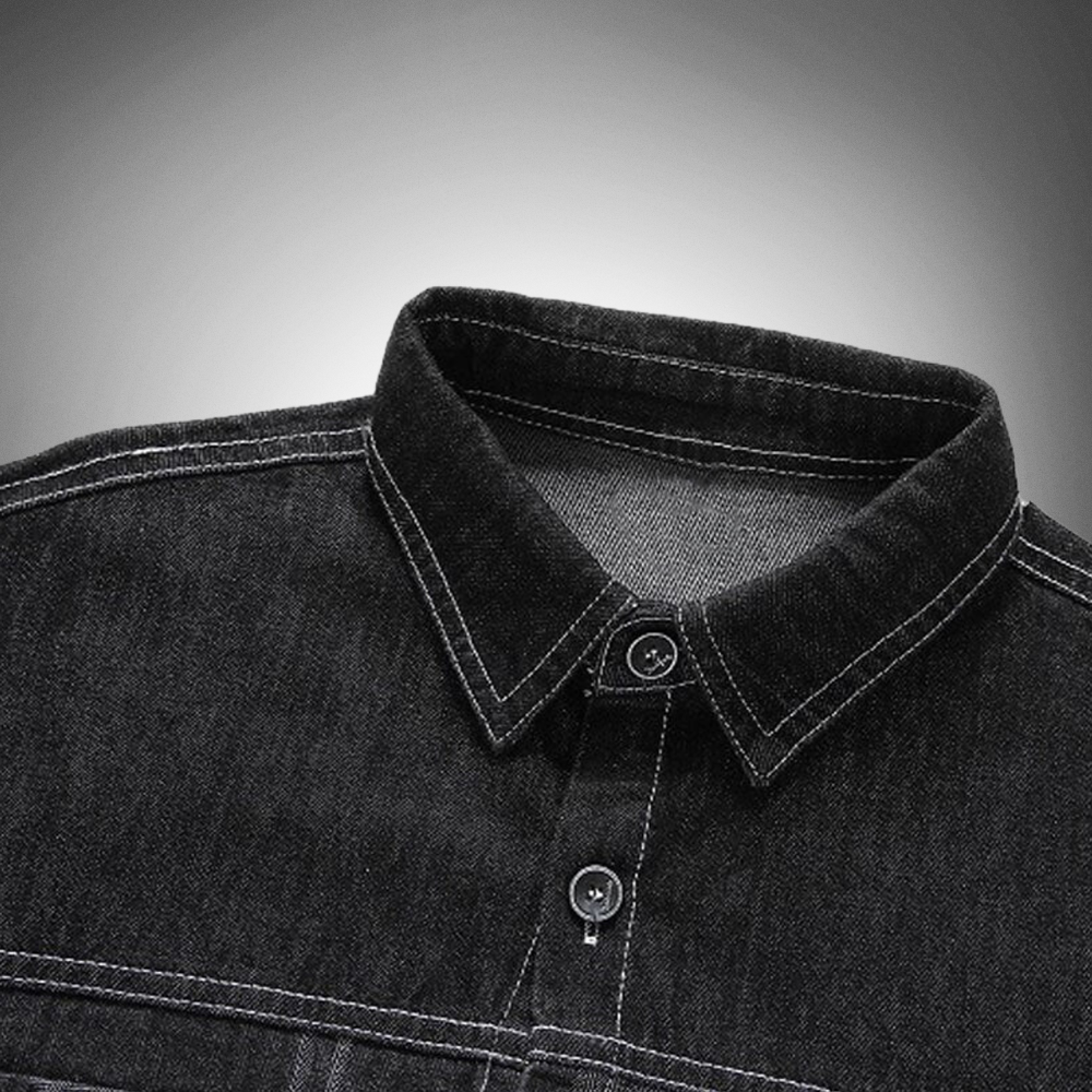 Men's Denim Jacket Button-Front Spread Collar Chest Pockets Washed Slim