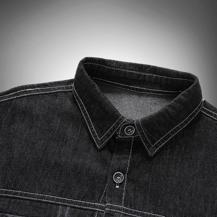 Men's Denim Jacket Button-Front Spread Collar Chest Pockets Washed Slim