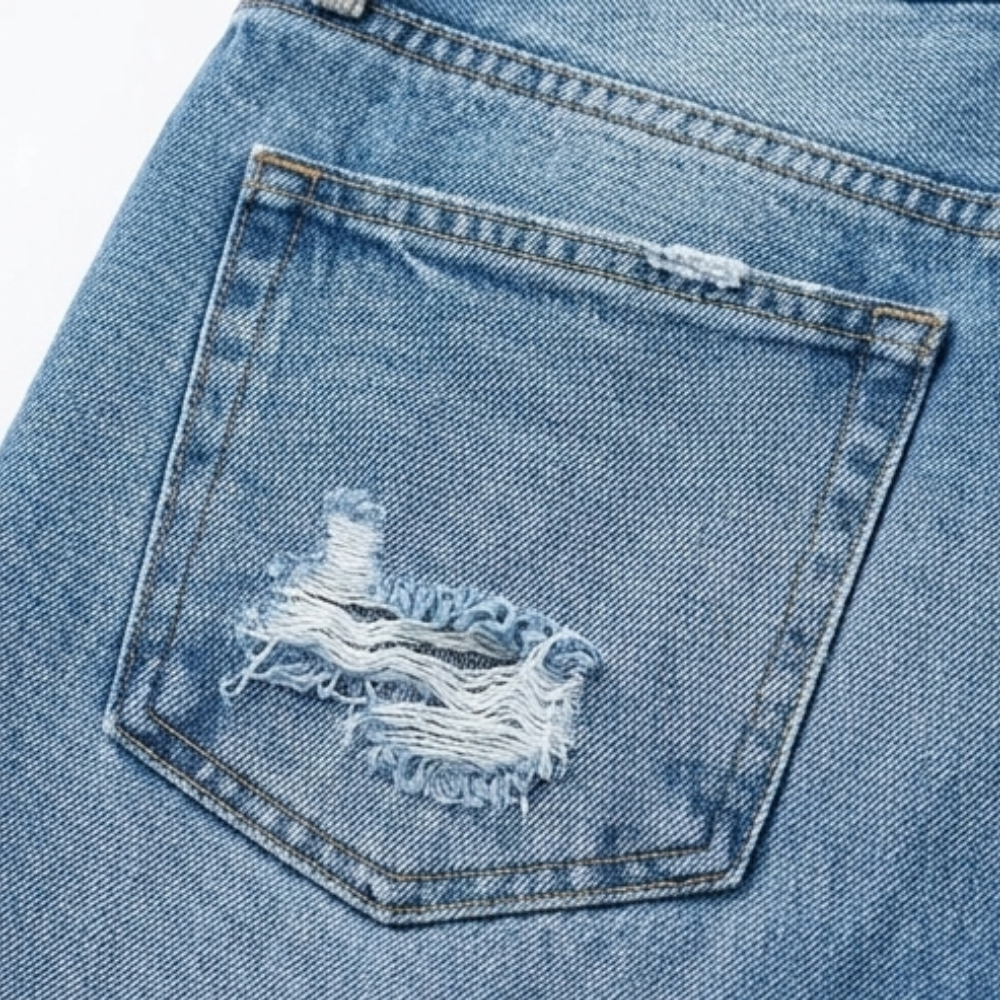 Women's Cropped Straight Leg Jeans High Waist Frayed Hem Distressed Denim