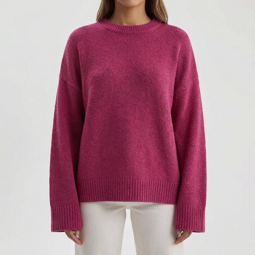 Women's Oversized Knit Sweater Round Neck Long-Sleeve Thick Chunky Relaxed Pullover Winter