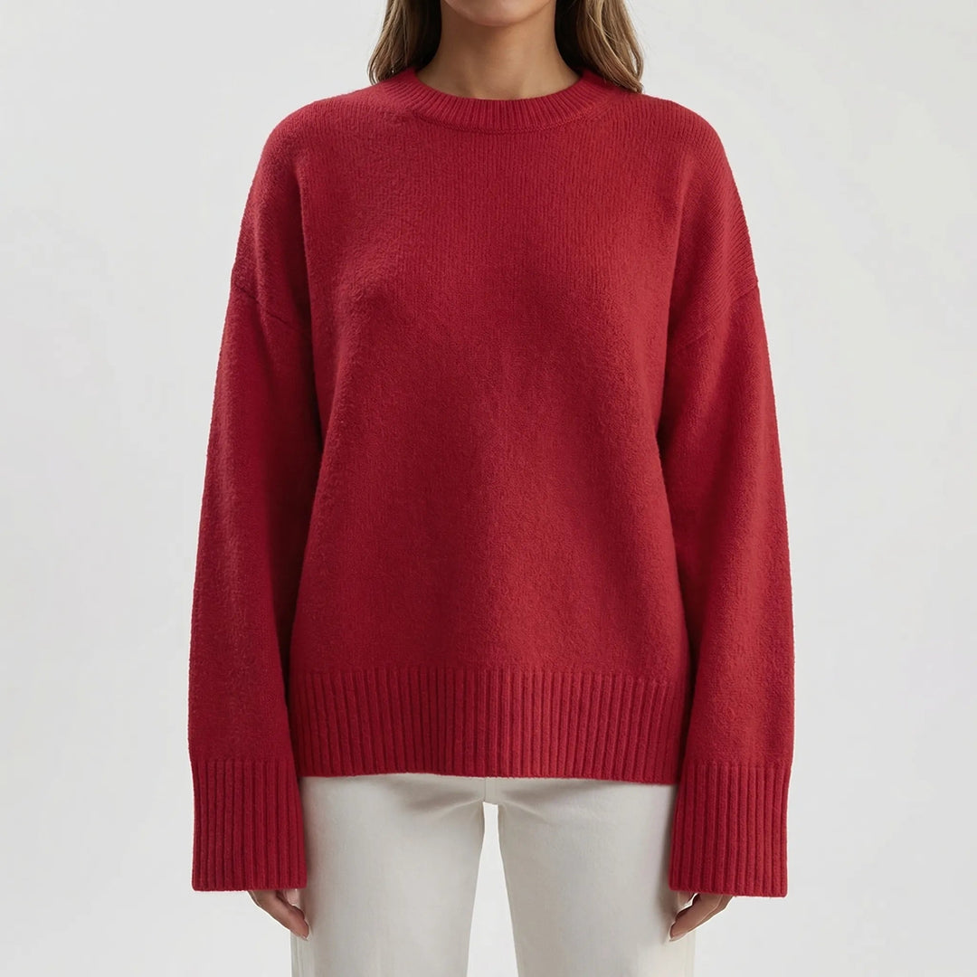 Women's Oversized Knit Sweater Round Neck Long-Sleeve Thick Chunky Relaxed Pullover Winter