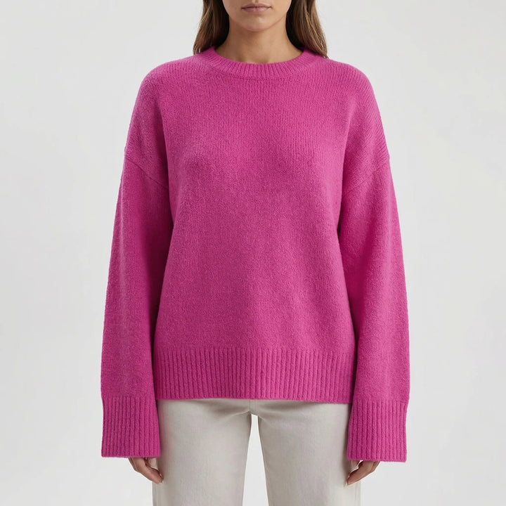 Women's Oversized Knit Sweater Round Neck Long-Sleeve Thick Chunky Relaxed Pullover Winter