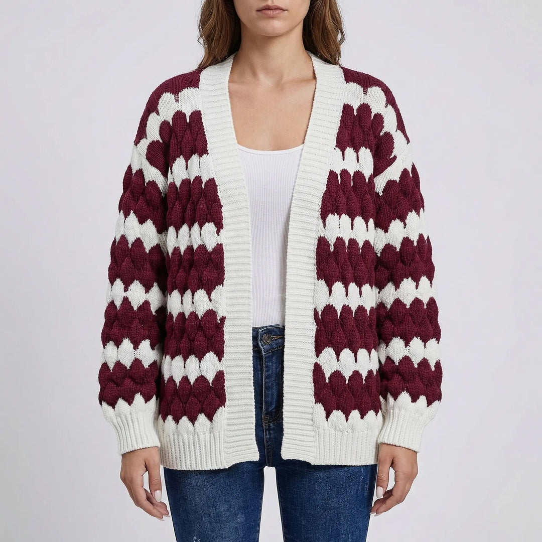 Women's Textured Knit Cardigan Open Front Long-Sleeve Bubble Knit Oversized Relaxed Winter
