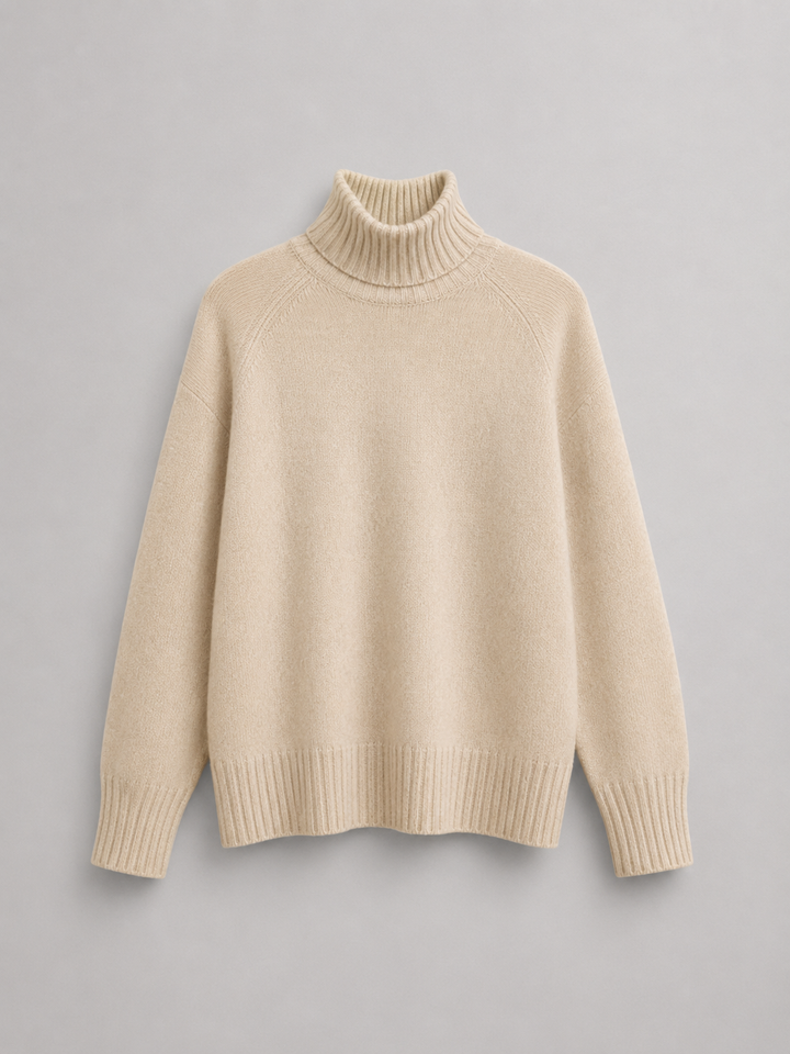 Women's High Neck Sweater Funnel Collar Oversized Drop-Shoulder Relaxed Cozy