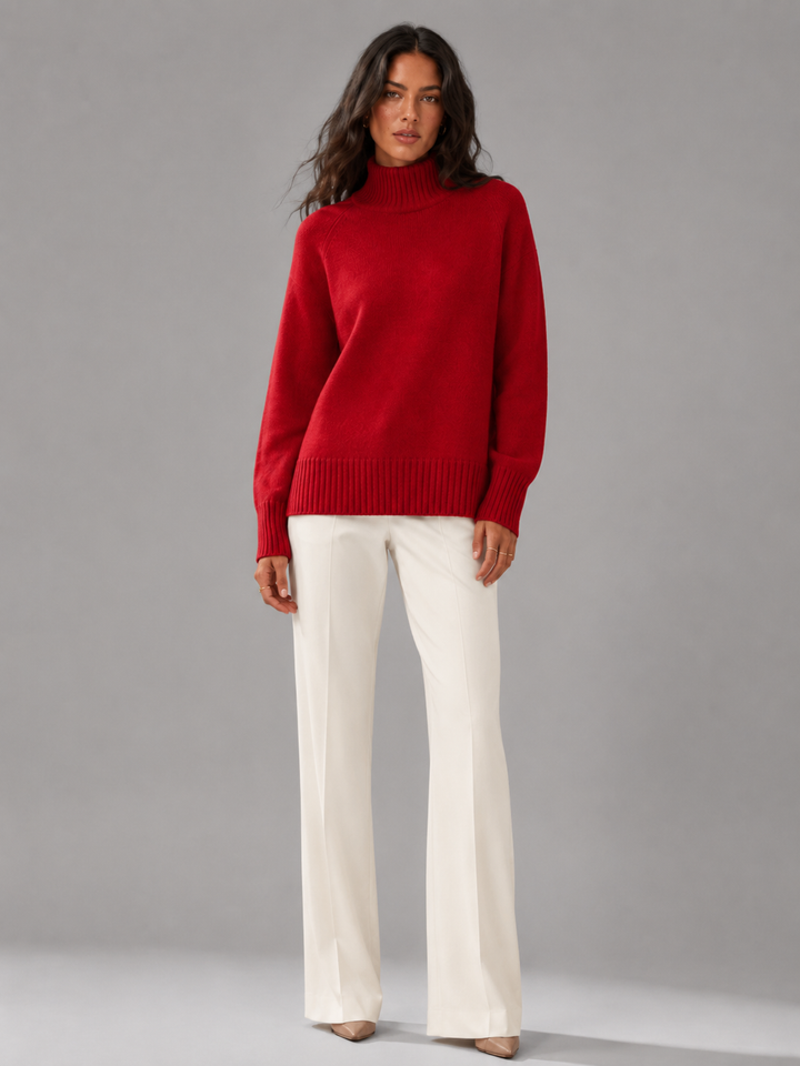 Women's High Neck Sweater Funnel Collar Oversized Drop-Shoulder Relaxed Cozy
