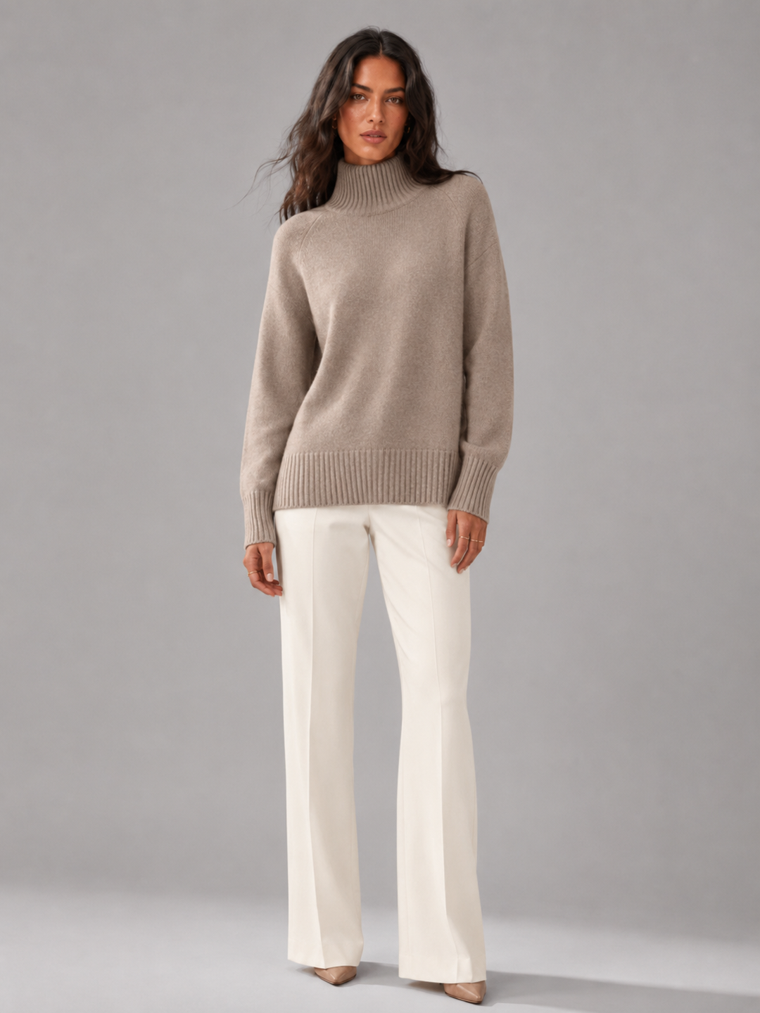 Women's High Neck Sweater Funnel Collar Oversized Drop-Shoulder Relaxed Cozy