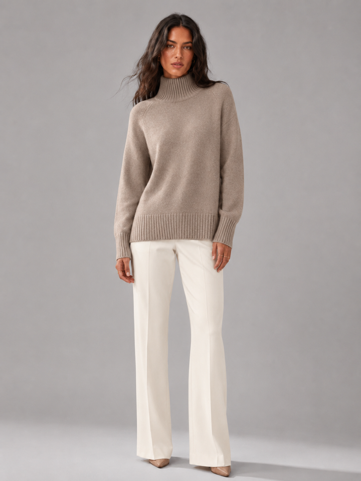Women's High Neck Sweater Funnel Collar Oversized Drop-Shoulder Relaxed Cozy