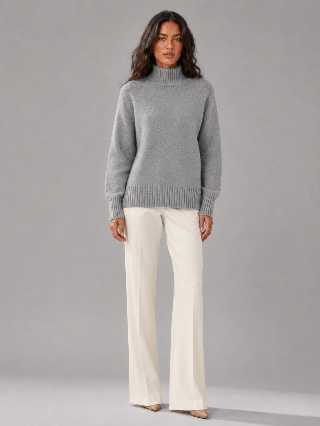 Women's High Neck Sweater Funnel Collar Oversized Drop-Shoulder Relaxed Cozy