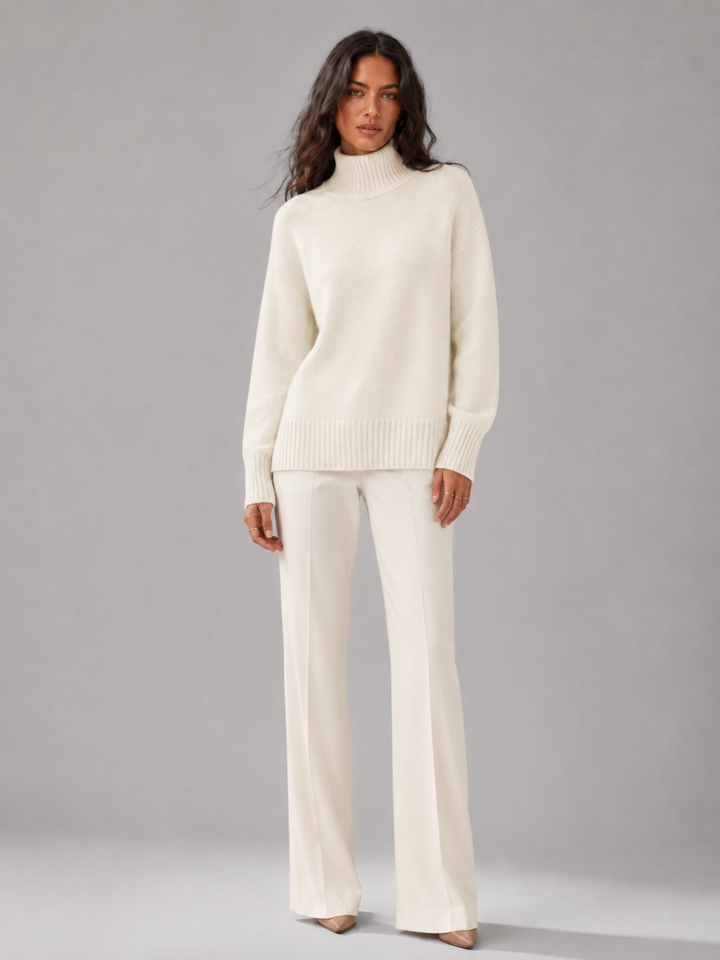Women's High Neck Sweater Funnel Collar Oversized Drop-Shoulder Relaxed Cozy