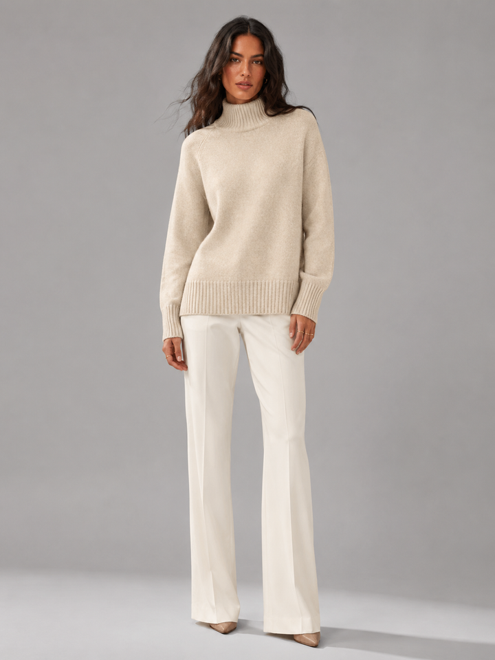 Women's High Neck Sweater Funnel Collar Oversized Drop-Shoulder Relaxed Cozy