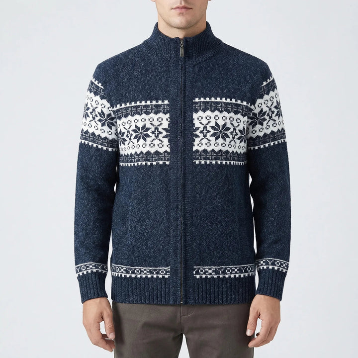 Men's Festive Fair Isle Zip-Up Cardigan Stand Collar Nordic Holiday