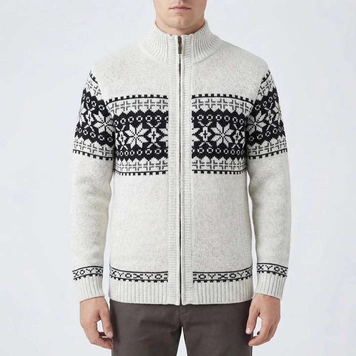 Men's Festive Fair Isle Zip-Up Cardigan Stand Collar Nordic Holiday