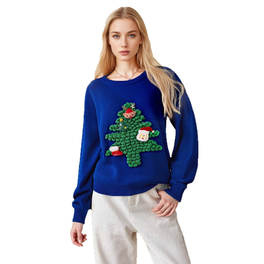 Women's Tacky Christmas Sweater 3D Tree Novelty Festive Crewneck Holiday