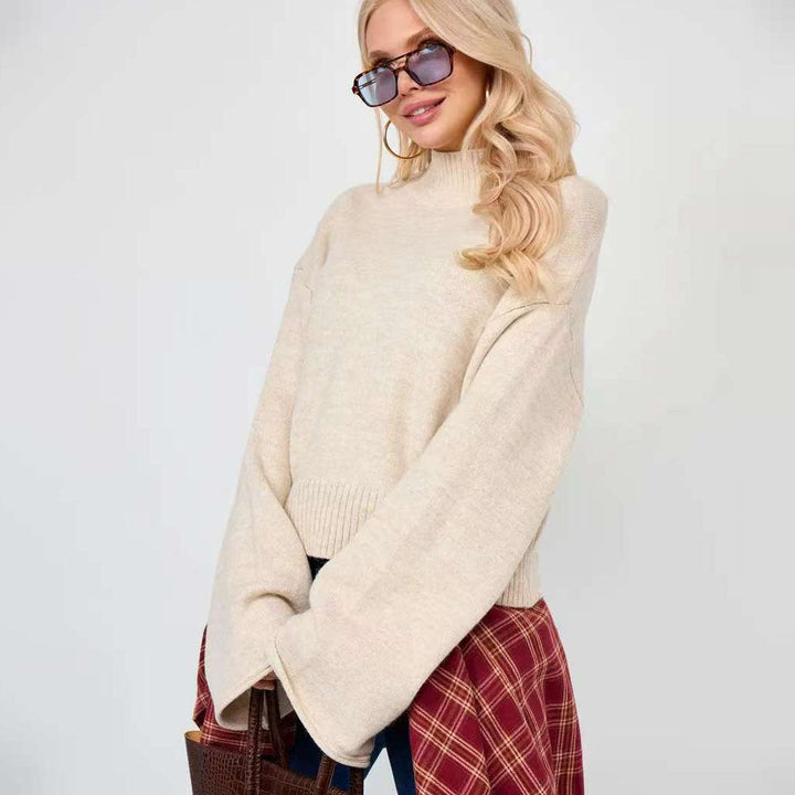 Women's Elegant Oversized Sweater with Loose Fit and Stand Collar Drune