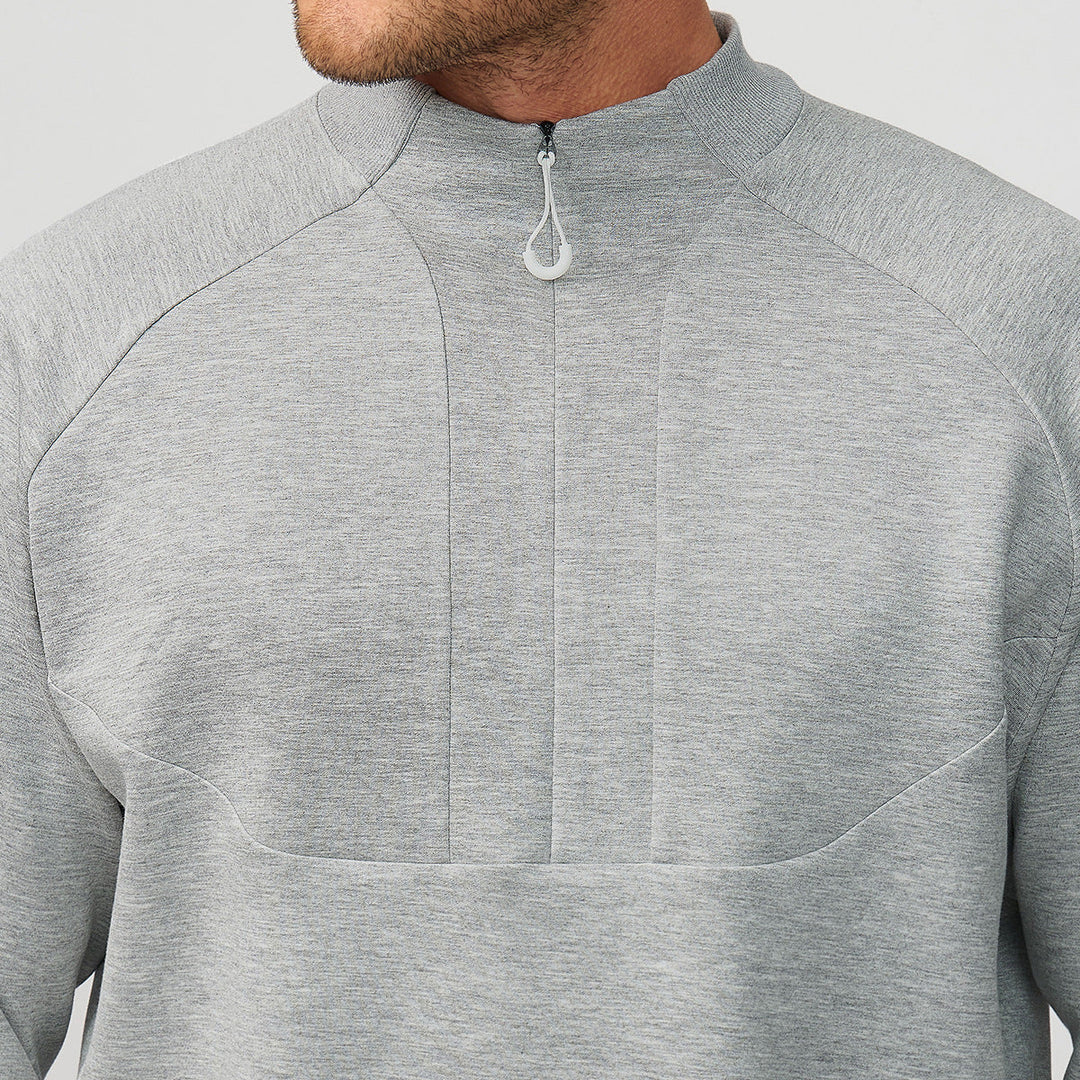 Men's Sporty Quarter-Zip Pullover Sweatshirt Stand Collar Panel Athletic