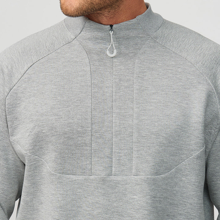 Men's Sporty Quarter-Zip Pullover Sweatshirt Stand Collar Panel Athletic