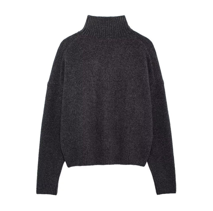 Women's Chunky Knit Turtleneck Sweater Ribbed Drop-Shoulder Relaxed Pullover