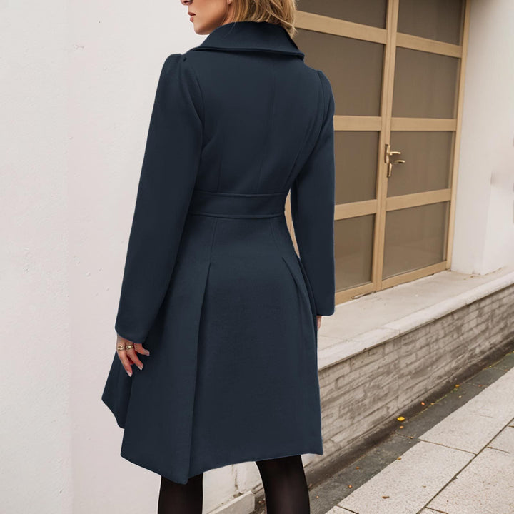 Women's Double-Breasted Fit-and-Flare Wool Coat Notch Lapel Winter Overcoat