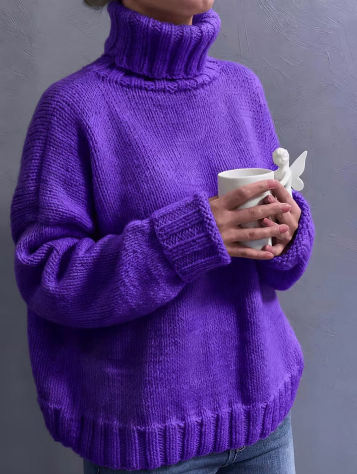 Women's Oversized Turtleneck Sweater Chunky Knit Ribbed-Cuff Drop-Shoulder