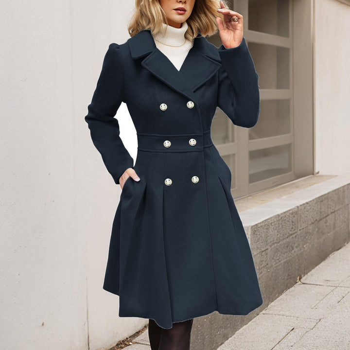Women's Double-Breasted Fit-and-Flare Wool Coat Notch Lapel Winter Overcoat
