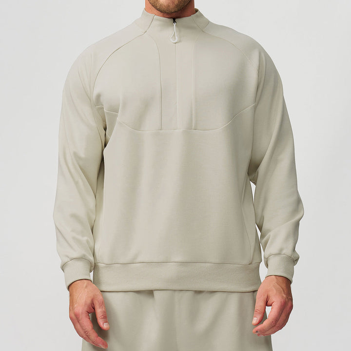 Men's Sporty Quarter-Zip Pullover Sweatshirt Stand Collar Panel Athletic