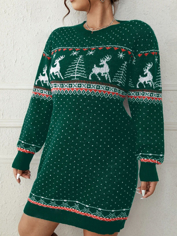 Women's Festive Christmas Sweater Dress Fair Isle Reindeer Holiday