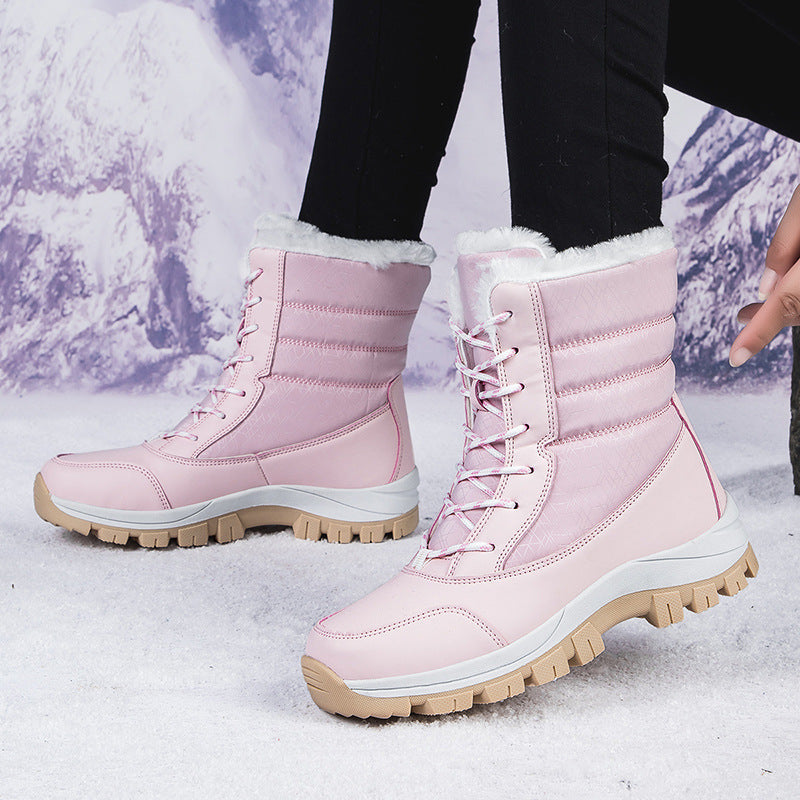 Women's Snow Boots Plush-Lined Lace-Up Non-Slip Profile-Sole Warm
