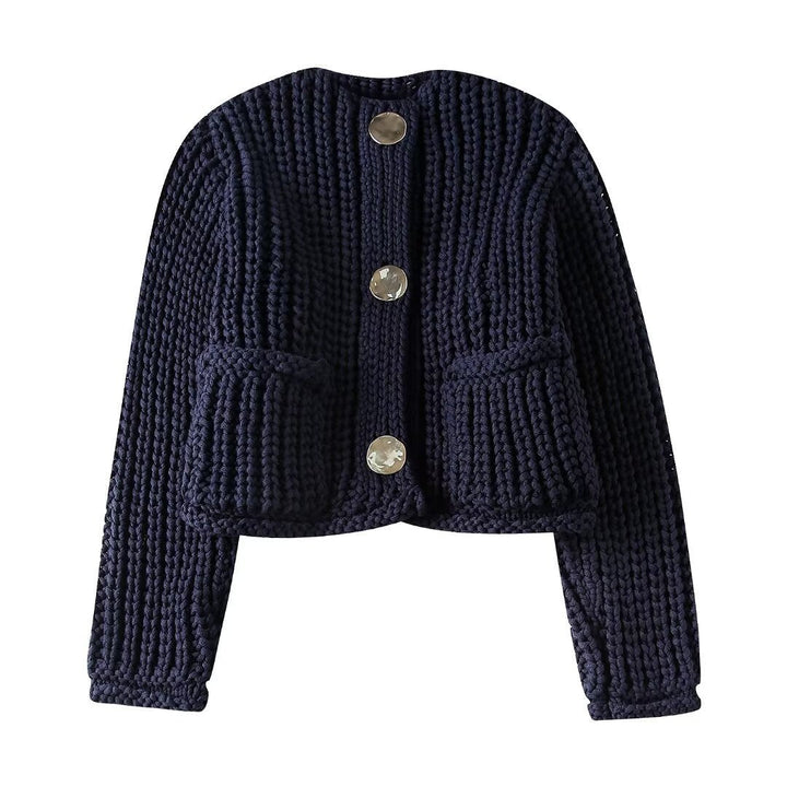 Women's Chunky Ribbed Knit Cardigan V-Neck Patch Pockets Statement Buttons
