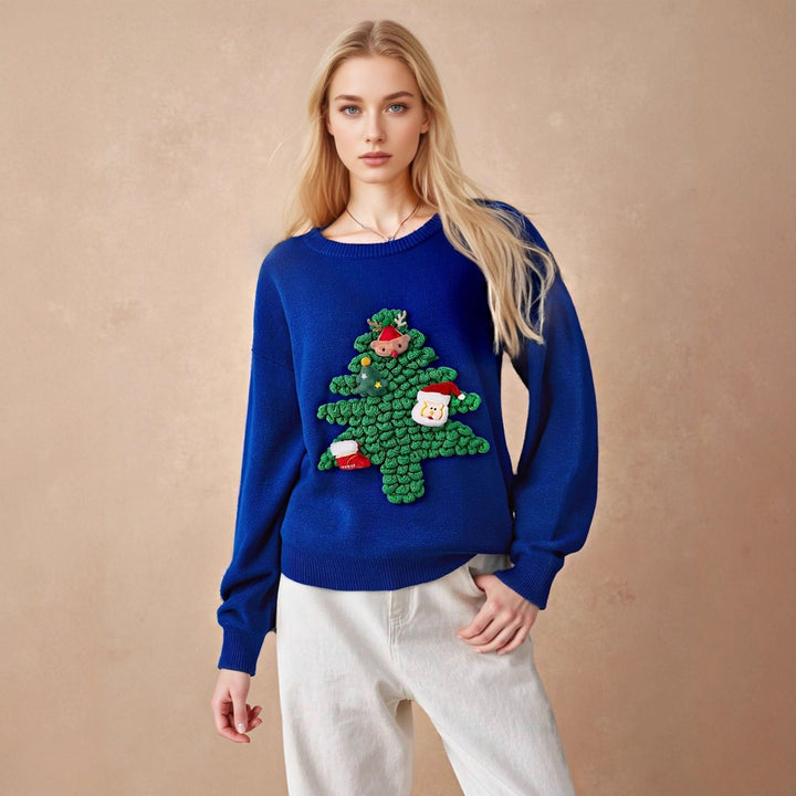 Women's Tacky Christmas Sweater 3D Tree Novelty Festive Crewneck Holiday