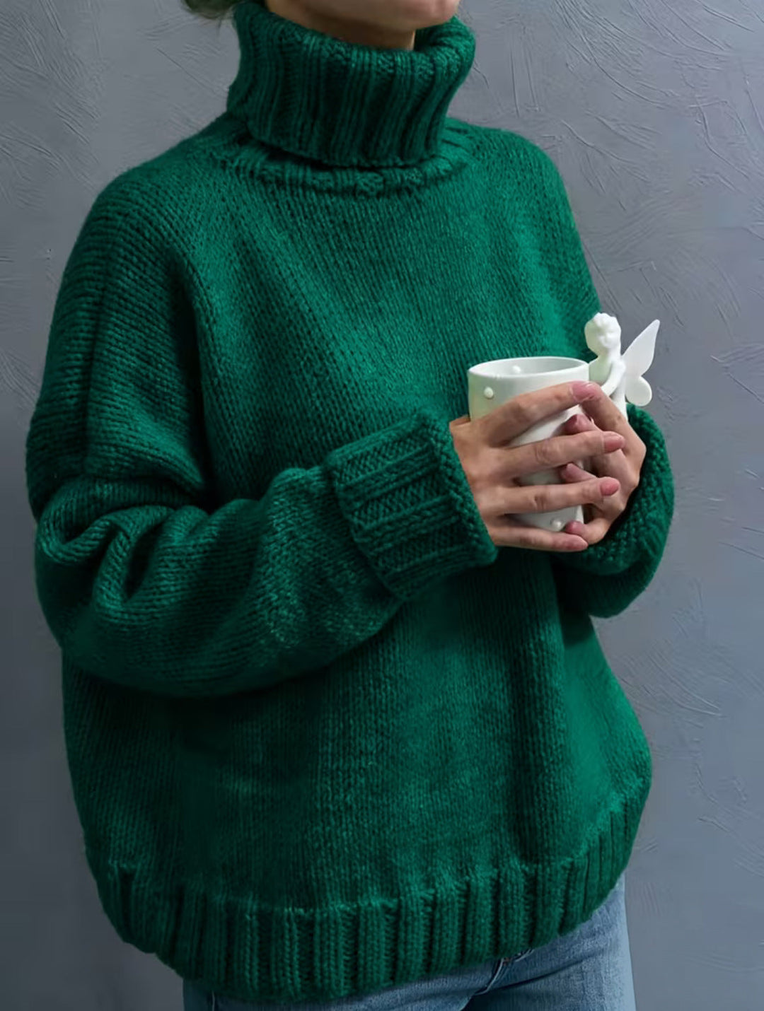 Women's Oversized Turtleneck Sweater Chunky Knit Ribbed-Cuff Drop-Shoulder