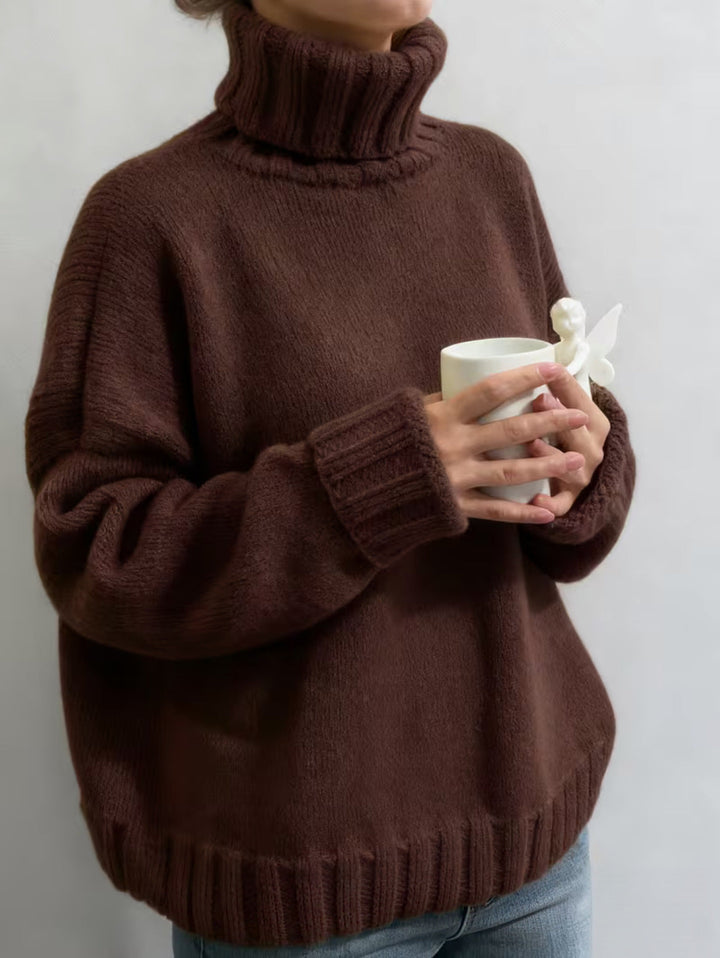 Women's Oversized Turtleneck Sweater Chunky Knit Ribbed-Cuff Drop-Shoulder