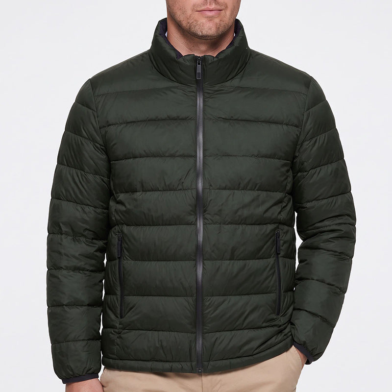 Men's Lightweight Quilted Puffer Jacket Stand Collar Zip-Pocket Warm