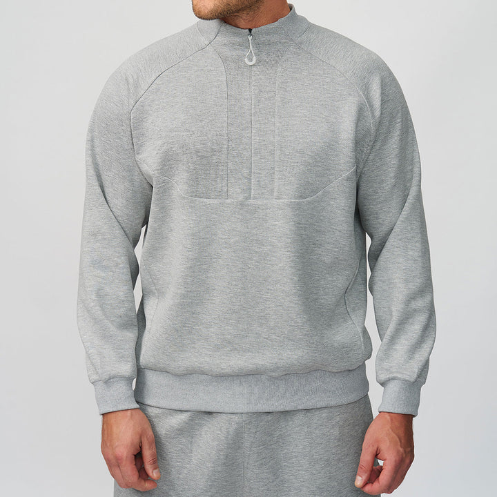 Men's Sporty Quarter-Zip Pullover Sweatshirt Stand Collar Panel Athletic