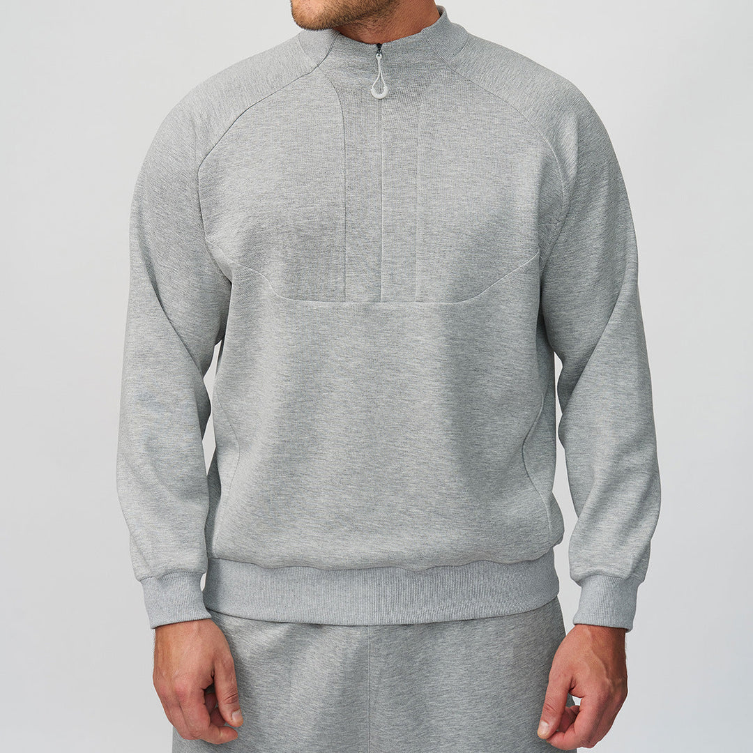 Men's Sporty Quarter-Zip Pullover Sweatshirt Stand Collar Panel Athletic