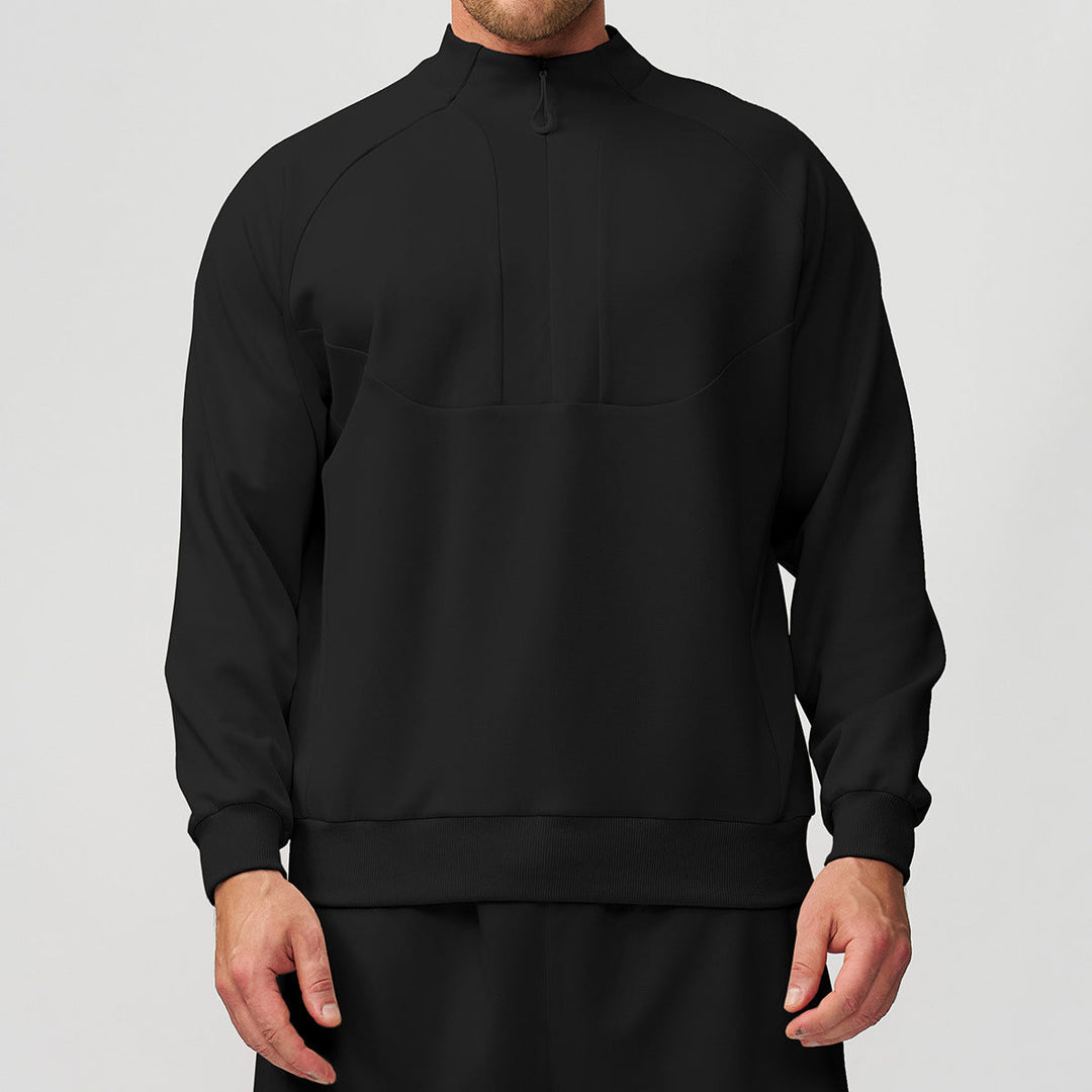 Men's Sporty Quarter-Zip Pullover Sweatshirt Stand Collar Panel Athletic
