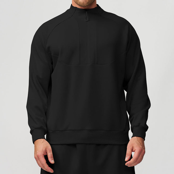 Men's Sporty Quarter-Zip Pullover Sweatshirt Stand Collar Panel Athletic