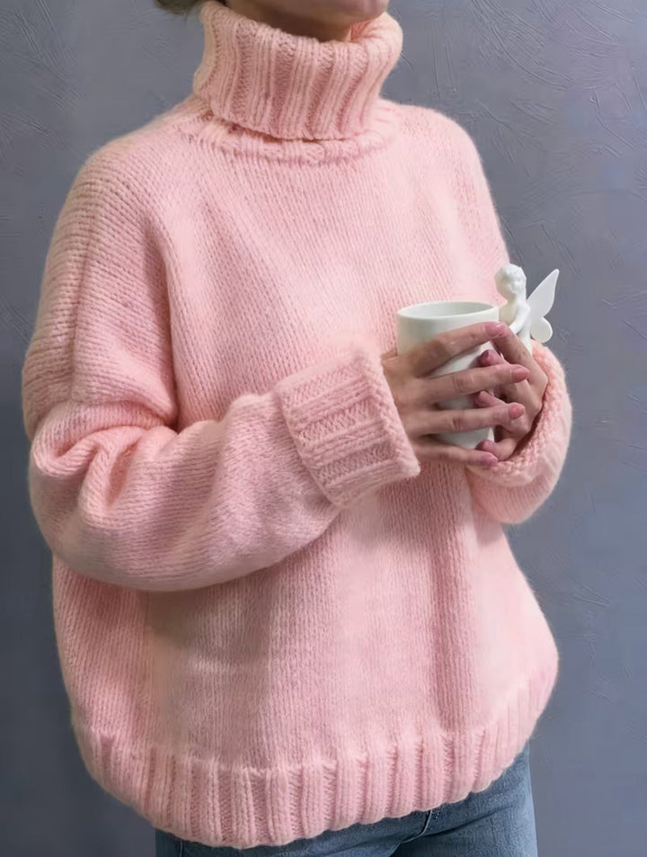 Women's Oversized Turtleneck Sweater Chunky Knit Ribbed-Cuff Drop-Shoulder