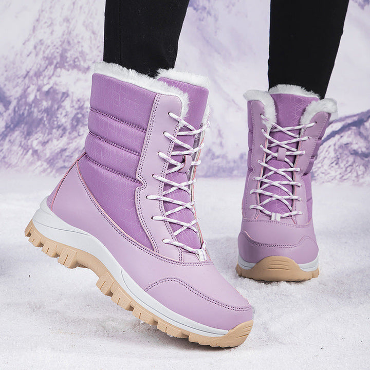 Women's Snow Boots Plush-Lined Lace-Up Non-Slip Profile-Sole Warm