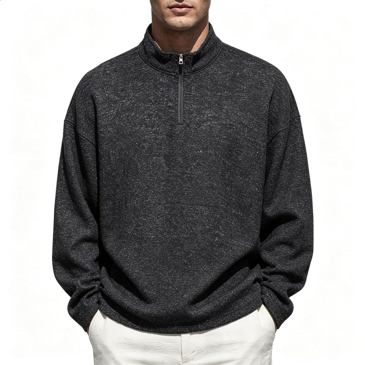 Men's Half-Zip Sweatshirt Stand Collar Mélange Textured Drop-Shoulder Relaxed