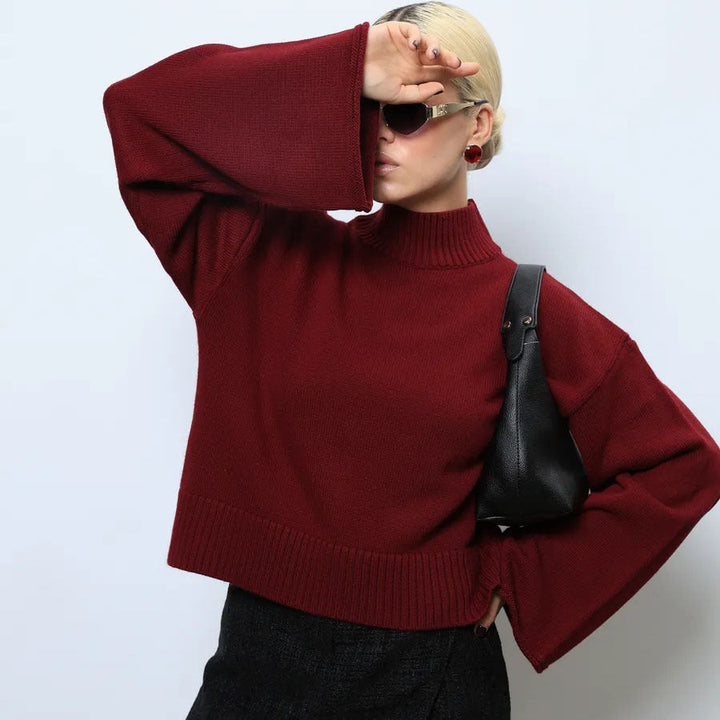 Women's Elegant Oversized Sweater with Loose Fit and Stand Collar Drune