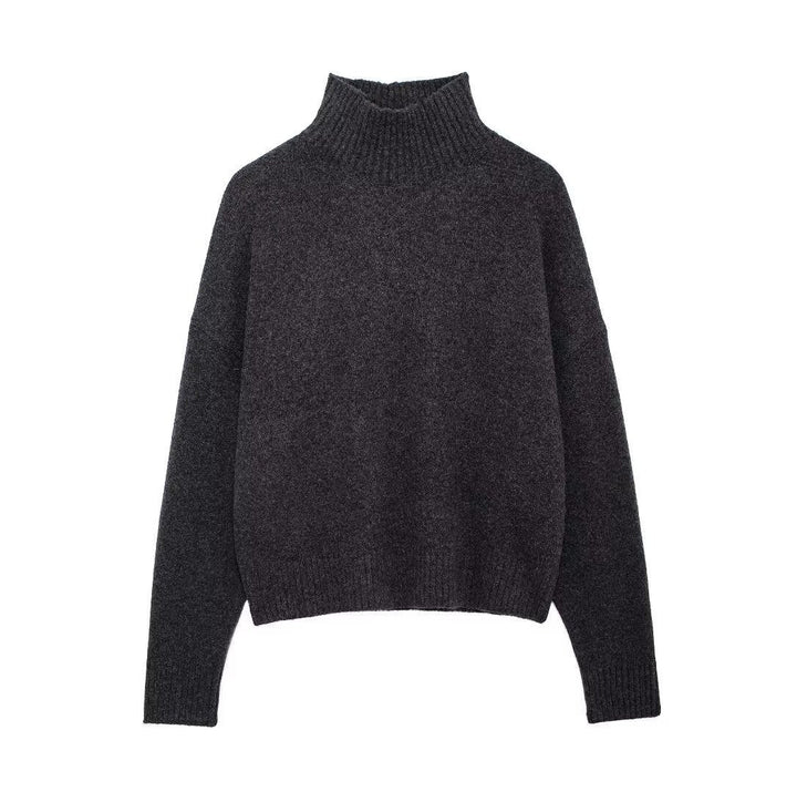Women's Chunky Knit Turtleneck Sweater Ribbed Drop-Shoulder Relaxed Pullover