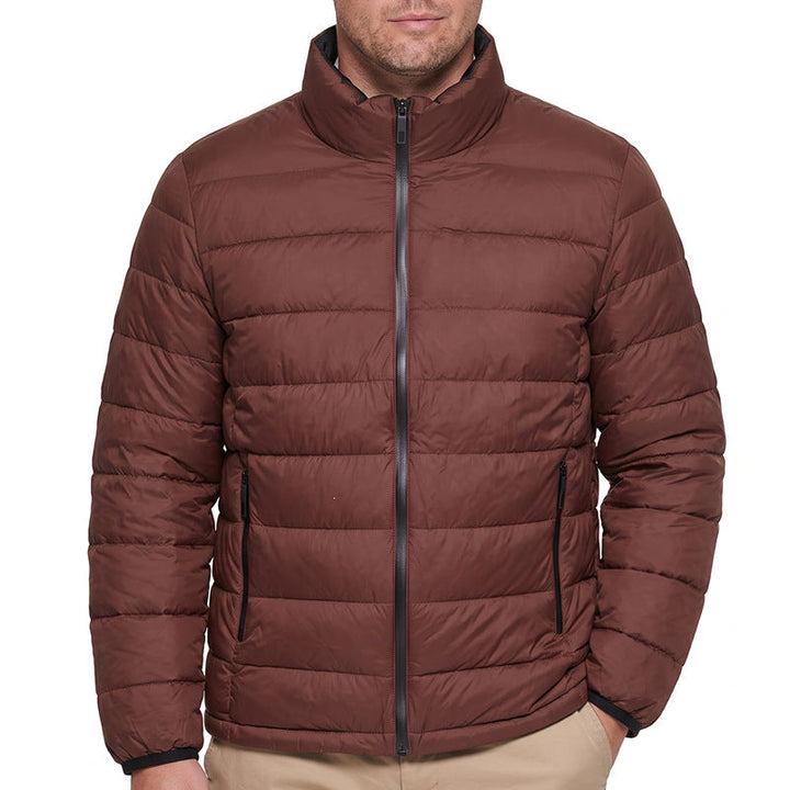 Men's Lightweight Quilted Puffer Jacket Stand Collar Zip-Pocket Warm