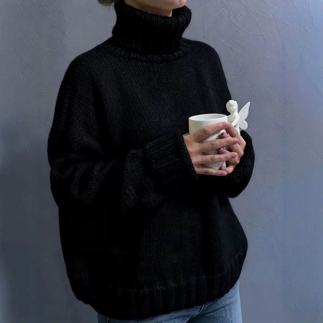Women's Oversized Turtleneck Sweater Chunky Knit Ribbed-Cuff Drop-Shoulder