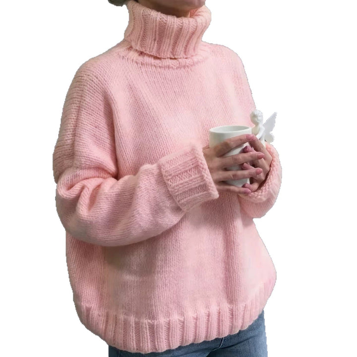 Women's Oversized Turtleneck Sweater Chunky Knit Ribbed-Cuff Drop-Shoulder
