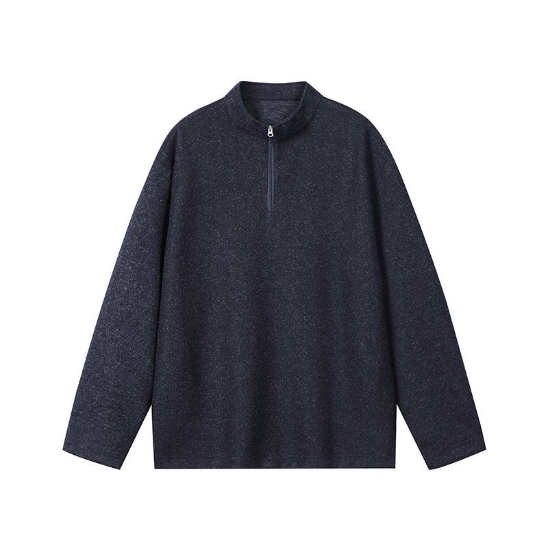 Men's Half-Zip Sweatshirt Stand Collar Mélange Textured Drop-Shoulder Relaxed
