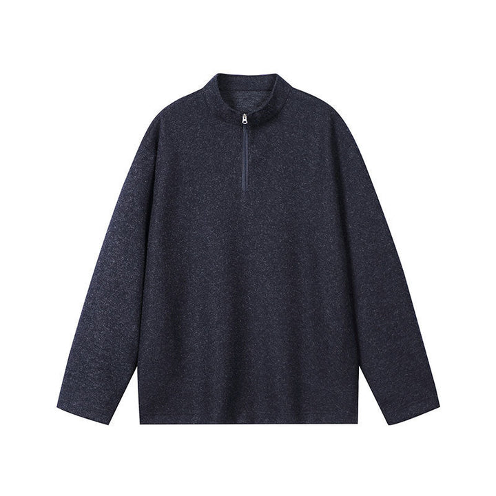 Men's Half-Zip Sweatshirt Stand Collar Mélange Textured Drop-Shoulder Relaxed